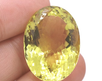 Natural Lemon Quartz Gemstone, 28X20mm Faceted Gemstone, Oval Shape Loose Gemstone, Yellow Color, Gemstone, Halloween Gift