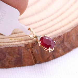 Zierliche 14k Gelbgold Rubin Diamant Anhänger Halskette