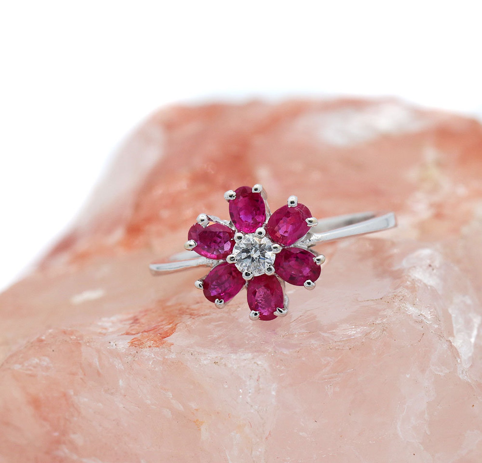 18k White Gold Natural Ruby and Diamond Ring Ruby And | Etsy