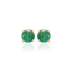 Green Emerald Stud Earring, Round Cut Emerald Stud Earring, 9k Yellow Gold, Emerald Stud Earring, Emerald Stud Earring, Birthday Gift