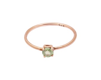 Green Sapphire Ring: 9K Rose Gold, Stacking Wedding Band
