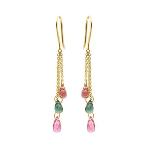 Multi Tourmaline Dangle Earring, 14k Yellow Gold Dangle Earring, Tourmaline Gemstone Earring, Gold Jewelry Earring, Birthday Gift