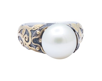 925 Sterling Silver Pearl Ring with Diamond