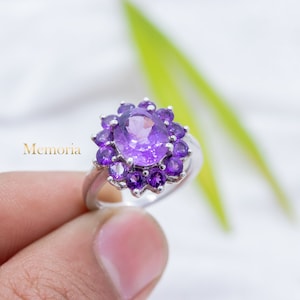 Flower Amethyst Gemstone Ring, 925 Sterling Silver Ring, Amethyst Birthstone Ring, Handmade Silver Ring, Personalization Gift