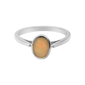 Anillo de plata ovalada facetada con ópalo amarillo natural, anillo de ópalo de fuego, anillo de ópalo, anillo de plata de ley 925, regalo de cumpleaños