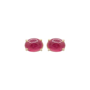 Natürlicher Rubin Oval Cabochon Edelstein Ohrring, 14k Gelbgold Ohrring, Plain Oval Ohrring Gestüt, Minimalist Rubin Ohrring, Jubiläum Geschenk