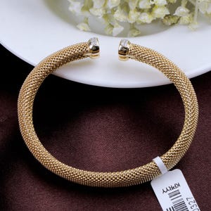 Cubic Zirconia Silver Bracelet, Silver Yellow Plated Open Silver Jewelry Bracelet, 925 Sterling Silver Bangle/ Bracelet, Birthday Gift