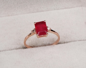 Bague octogonale rubis : argent sterling 925 et zircone cubique