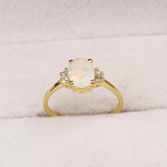 エチオピア産オパール 925 スターリングシルバー オーバル CZ リング