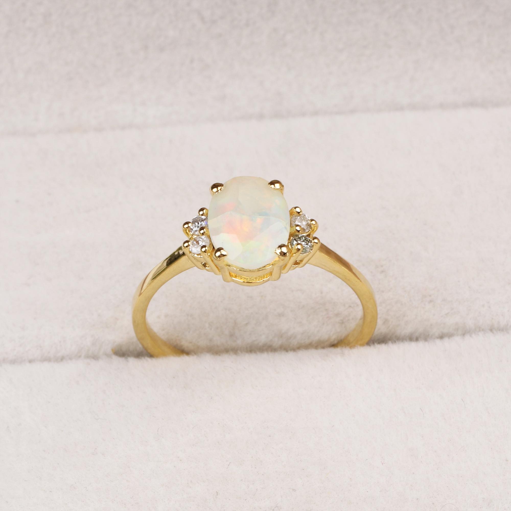 エチオピア産オパール 925 スターリングシルバー オーバル CZ リング