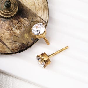Natural Diamond Stud Earring, 14k Yellow Gold Stud, Diamond Stud Earring, Faceted Round Diamond, Stunning Diamond Earring, Birthday Gift