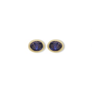Blue Sapphire Oval Faceted Gemstone Stud Earring, Tiny Oval Sapphire Stud Earring, 9k Yellow Gold Earring Stud, Anniversary Gift