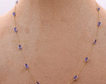 Blue Tanzanite Gemstone Necklace : 18k Yellow Gold