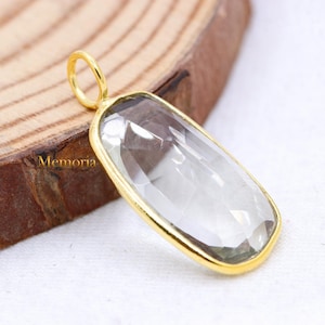 Crystal Quartz Pendant, Quartz Gemstone Pendant, 925 Sterling Silver Pendant, Faceted Transparent Necklace Pendant, Birthday Gift