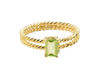 Peridot Gemstone Ring: Tiny Green Stone, Sterling Silver or Gold