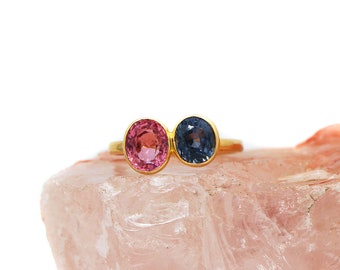 14k Ruby & Sapphire ring , Double Stone Ring, 18k Gold Ring, Gemstone ring, Ruby Sapphire Ring, Sapphire Ruby Ring, New Year Gift's