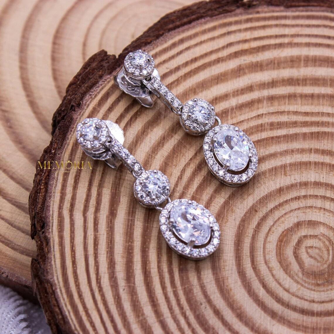 Silberne Tränen-Ohrringe Mit Cubic Zirkonia – Weißgold-Beschichtung 35mm – Elegante Braut & Abend Ohrringe