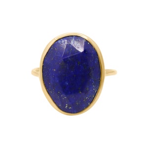 14k Yellow Gold Blue Lapis Lazuli Ring, Lapis Lazuli Gemstone Ring, Handmade Boho Lapis Lazuli Ring, Statement Ring Anniversary Ring
