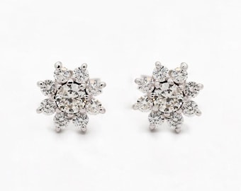 14k White Gold Diamond Flower Stud Earring