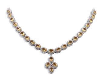 Ovale citrienketting: 925 sterlingzilver, geboortesteen november