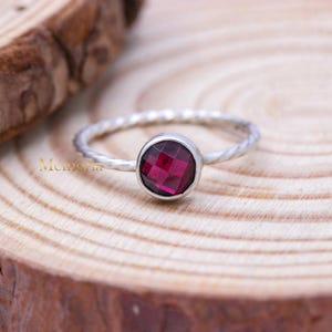 Wholesale Price Garnet Gemstone Ring, 925 Sterling Silver Ring, Silver Twisted Garnet Ring, Statement Silver Ring, Personalization Gift