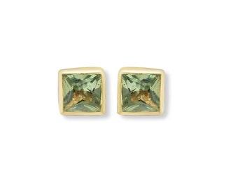 Green Sapphire Stud Earring, Gold Stud Earring, Emerald Stud Earring, 9k Yellow Stud Earring, Sapphire Jewelry Earring,  Birthday Gift&#39;s