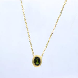 925 Sterling Silver Necklace, Green Tourmaline Gemstone Necklace, Faceted Tourmaline Necklace, Gold Plated Necklace, Valentine Gift