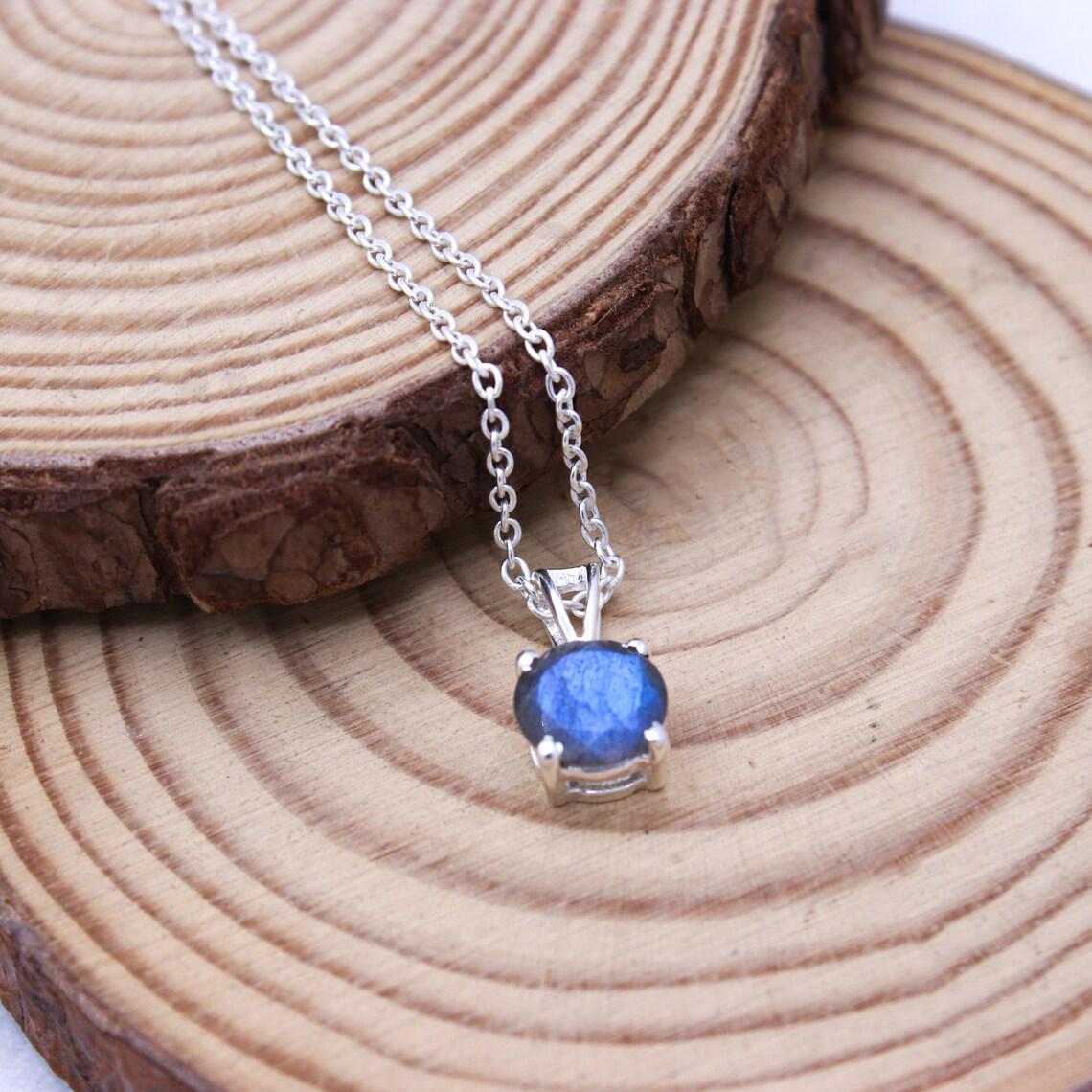 Collar De Cadena Larga De 45 Cm Con Labradorita Azul Brillante En