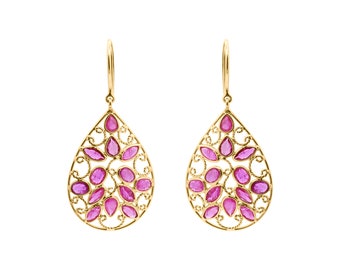 Ruby Gemstone Dangle Earring : 18k Yellow Gold