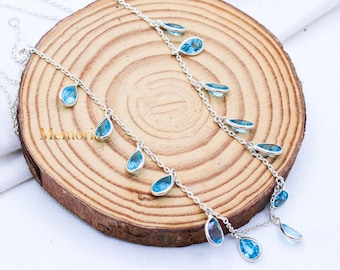 Blue Topaz Gemstone Necklace : 925 Sterling Silver