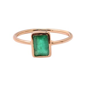 Genuine Green Emerald Ring, 14k Rose Gold Emerald Ring, Emerald Gemstone Ring, Dainty Emerald Gold Ring, Personalization Gift