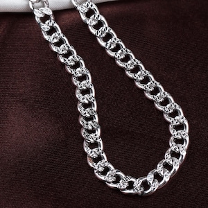 Silver Chain Necklace, 925 Sterling Silver chain Necklace, Cable Chain Necklace, Hammered Silver Jewelry Necklace, Birthday Gift
