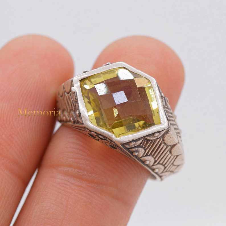 Bague en filigrane, bague quartz citron, bague en argent fin, bague en argent sterling 925, bague en argent faite main, bague de promesse, cadeaux de charisme image 2