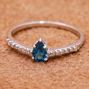 Genuine London Blue Topaz Gemstone Ring, Engagement Ring, Diamond Jewelry Ring, Solitaire Diamond Ring, 925 Sterling Silver Ring