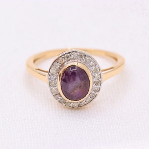 Star Ruby Ring, 14k Yellow Gold Ring, Star Ruby Diamond Ring, Statement Ruby Ring, Ruby Star Gold Ring, Personalization Gift