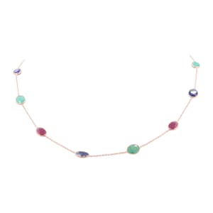 Green Emerald Ruby Sapphire Necklace, 925 Sterling Silver Necklace, Yellow Gold Necklace, Emerald Ruby Sapphire Necklace Gift