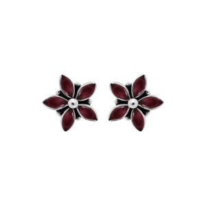 Örhängen i sterlingsilver med blomma och rubin: Boho födelsedagspresent