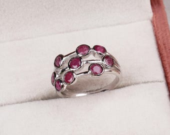 Multi Rubies Gemstone : 925 Sterling Silver Ring