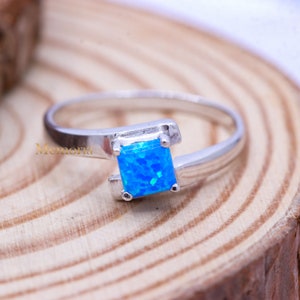 Blue Opal Silver Ring, Fire Blue Opal Ring, 925 Sterling Silver Ring, Blue Opal Gemstone Ring, Blue Opal Ring, Personalization Gift