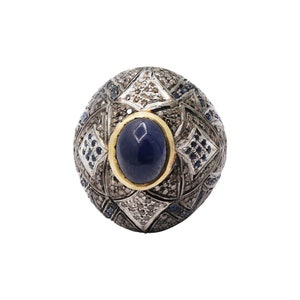 Natural Diamond Blue Sapphire Ring, 925 Sterling Silver Diamond Ring, Vintage Diamond Sapphire Silver Ring, Engagement Diamond Ring For Mens
