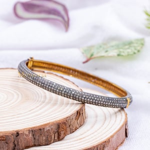 Genuine Diamond Bracelet, Handmade Jewelry, Pave Diamond Victorian Bracelet Kada, Wedding Diamond Jewelry, 925 Silver Openable Bracelets