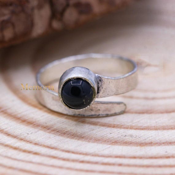 Bague En Argent Massif Avec Cabochon D'Onyx - Taille 53 - Style Élégant Et Intemporel