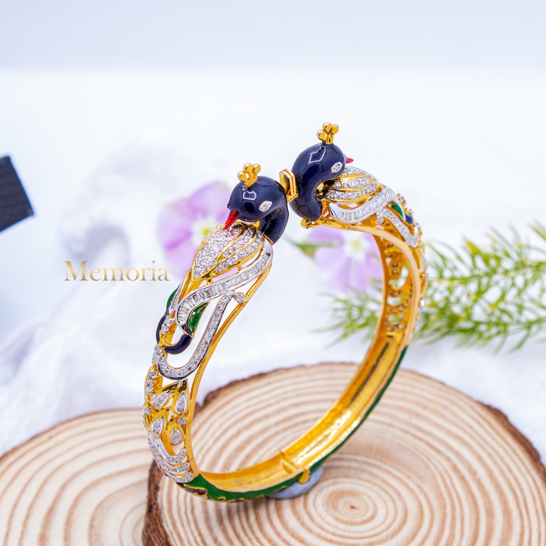 Designer Peacock Diamond Bangle Bracelet Antique 18K Gold Diamond Bracelet Openable Bracelet Indian Women Bracelet Victorian Jewelry Etsy