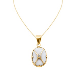 18k Gelbgold Anhänger, Weißer Opal Anhänger, Diamant Gold Anhänger, Opal / Diamant Anhänger, Opal Anhänger brennen, Geburtstagsgeschenk