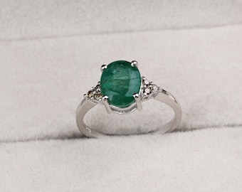 エメラルド 925 スターリングシルバー リング：オーバルカット