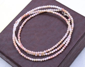 Pink Opal Gemstone Beaded Necklace, 925 Sterling Silver