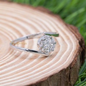 18k White Gold Diamond Ring, Diamond Bypass Ring, Solitaire Diamond Ring, Engagement Diamond Ring, Wedding Diamond Ring, Birthday Gift