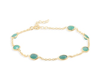 Handmade Emerald Gemstone Bracelet, Charming 925 Sterling Silver Handmade Jewelry Gift For Women, Delicate Jewelry Gifts, Birthday Gift