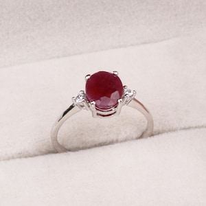 Ruby Gemstone Ring: 925 Sterling Silver CZ Accents