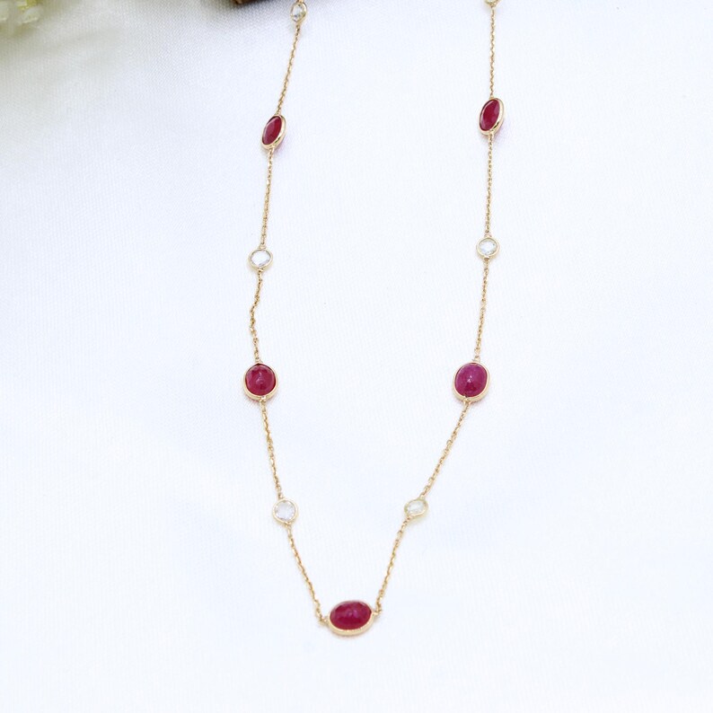 18k Ruby Necklacediamond Ruby Necklace18k Gold Station Necklacecharm